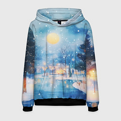 Мужская толстовка Новогодняя атмосфера - акварель