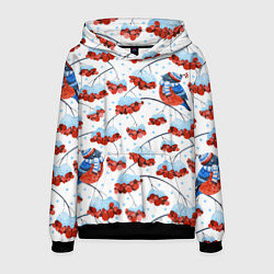 Мужская толстовка Снегири в шапочках на рябине