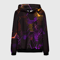 Мужская толстовка Жёлто-фиолетовые точки и линии на чёрном фоне
