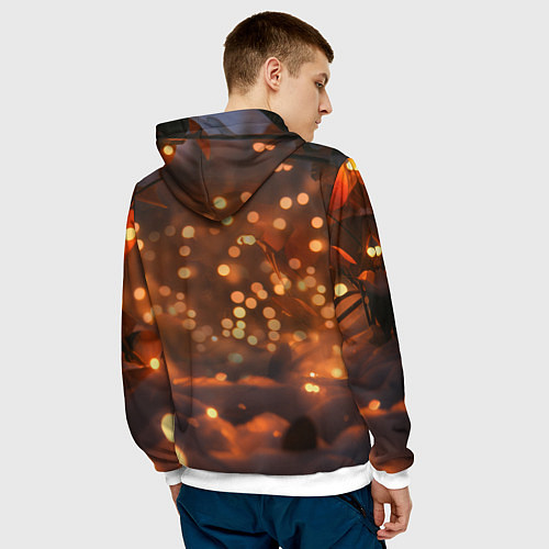 Мужская толстовка Лисичка в желтых огоньках / 3D-Белый – фото 4