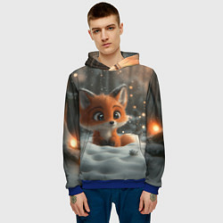 Толстовка-худи мужская Лисичка удивляется снегу, цвет: 3D-синий — фото 2