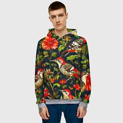 Толстовка-худи мужская Дятлы и цветочки, цвет: 3D-меланж — фото 2