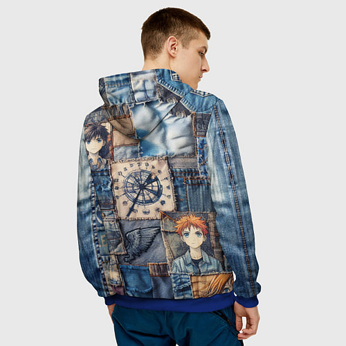 Мужская толстовка Аниме деним-пэчворк / 3D-Синий – фото 4