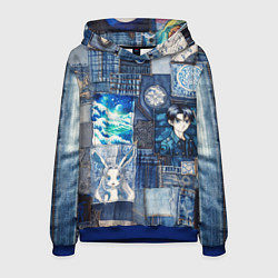 Толстовка-худи мужская Микс аниме и пэчворк, цвет: 3D-синий