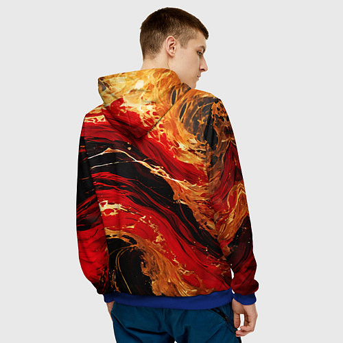 Мужская толстовка Красно-золотые брызги на чёрном фоне / 3D-Синий – фото 4