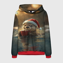 Мужская толстовка Выдра с кофе на новый год