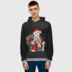 Толстовка-худи мужская Санта хипстер с подарками, цвет: 3D-меланж — фото 2