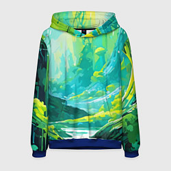 Толстовка-худи мужская Зелёная кислотная абстракция, цвет: 3D-синий