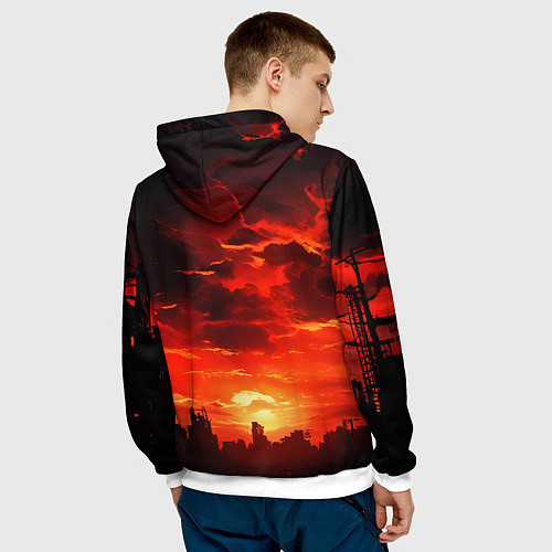 Мужская толстовка Багровый апокалиптический закат / 3D-Белый – фото 4