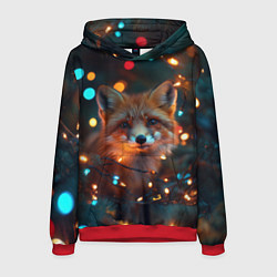Толстовка-худи мужская Новогодняя рыжая лисица, цвет: 3D-красный