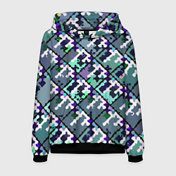 Толстовка-худи мужская Бирюзовый абстрактный паттерн, цвет: 3D-черный