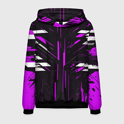 Мужская толстовка Фиолетово-белые полосы и точки на чёрном фоне
