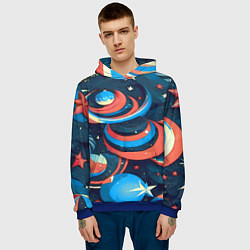 Толстовка-худи мужская Абстракция ёлочных игрушек, цвет: 3D-синий — фото 2