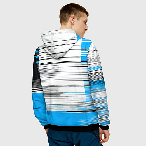 Мужская толстовка Чёрные вертикальные полосы на сине-белом фоне / 3D-Черный – фото 4