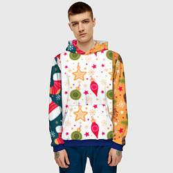 Толстовка-худи мужская Новогодние паттерны комбинация, цвет: 3D-синий — фото 2