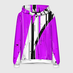 Мужская толстовка Чёрно-белые вертикальные полосы на фиолетовом фоне