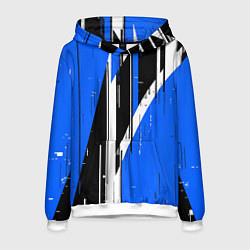 Мужская толстовка Чёрно-белые вертикальные полосы на синем фоне