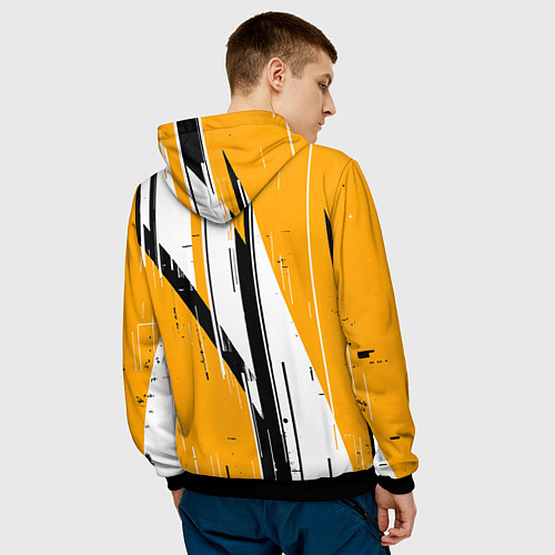 Мужская толстовка Чёрно-белые вертикальные полосы на жёлтом фоне / 3D-Черный – фото 4
