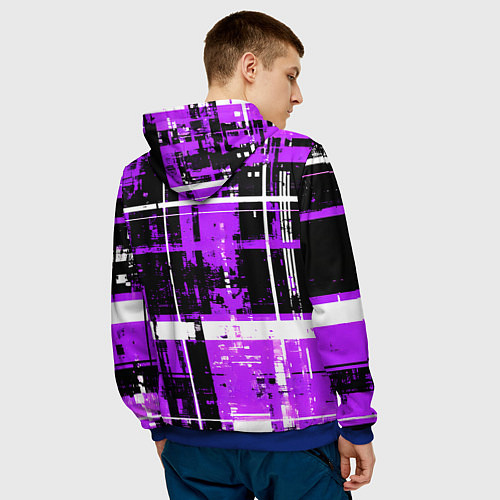 Мужская толстовка Фиолетово-белый гранж на чёрном фоне / 3D-Синий – фото 4