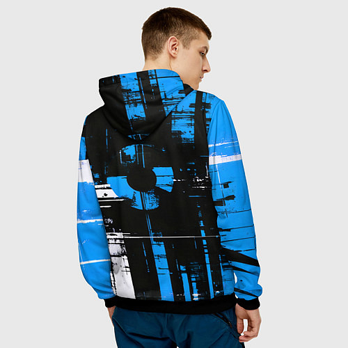 Мужская толстовка Сине-белый гранж на чёрном фоне / 3D-Черный – фото 4