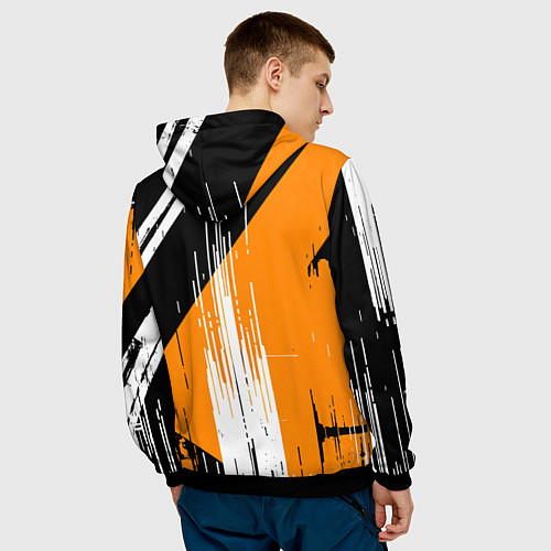 Мужская толстовка Вертикальные чёрные линии на оранжево-белом фоне / 3D-Черный – фото 4