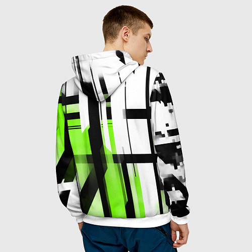 Мужская толстовка Чёрно-зелёные вертикальные и горизонтальные полосы / 3D-Белый – фото 4