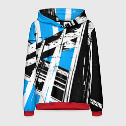 Толстовка-худи мужская Чёрно-белые абстрактные линии на синем фоне, цвет: 3D-красный