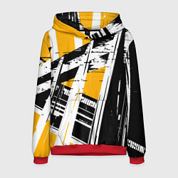 Мужская толстовка Чёрно-белые абстрактные линии на жёлтом фоне