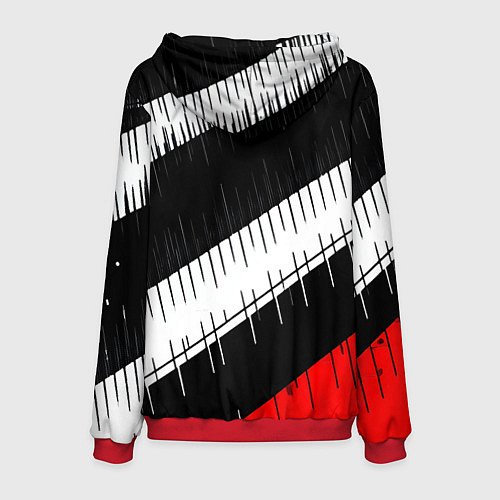Мужская толстовка Диагональные чёрно-белые полосы на красном фоне / 3D-Красный – фото 2