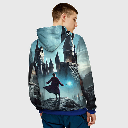 Мужская толстовка Гарри Поттер перед Хогвартсом - нейроарт фантазия / 3D-Синий – фото 4