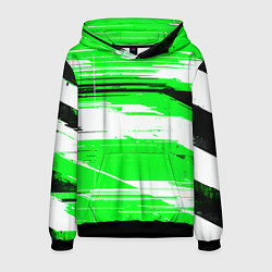 Мужская толстовка Горизонтальные чёрно-белые линии на зелёном фоне