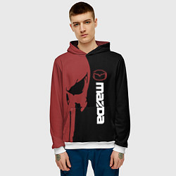 Толстовка-худи мужская Mazda и череп, цвет: 3D-белый — фото 2