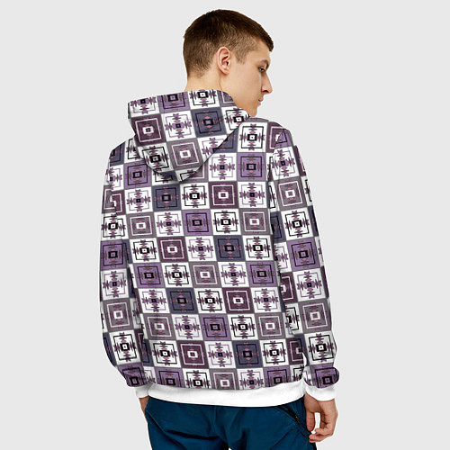 Мужская толстовка Серый сиреневый геометрический узор пэчворк / 3D-Белый – фото 4