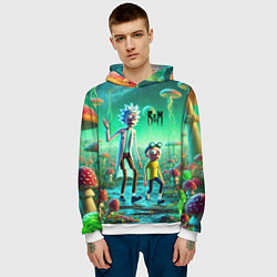 Толстовка-худи мужская Рик и Морти изучают планету мухоморов - нейроарт ф, цвет: 3D-белый — фото 2