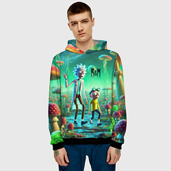 Толстовка-худи мужская Рик и Морти изучают планету мухоморов - нейроарт ф, цвет: 3D-черный — фото 2