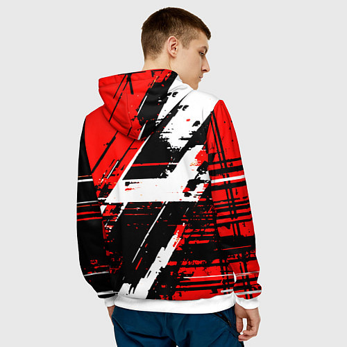 Мужская толстовка Diagonal black and white stripes on a red backgrou / 3D-Белый – фото 4