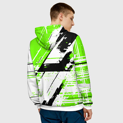 Мужская толстовка Diagonal black and green stripes on a white backgr / 3D-Белый – фото 4