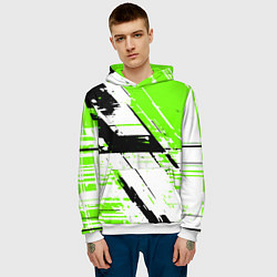 Толстовка-худи мужская Diagonal black and green stripes on a white backgr, цвет: 3D-белый — фото 2