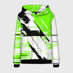 Толстовка-худи мужская Diagonal black and green stripes on a white backgr, цвет: 3D-черный