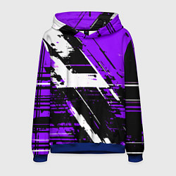 Толстовка-худи мужская Diagonal black and white stripes on a purple backg, цвет: 3D-синий