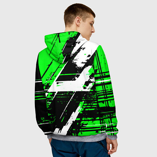 Мужская толстовка Diagonal black and white stripes on a green backgr / 3D-Меланж – фото 4
