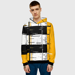 Толстовка-худи мужская Жёлтые и чёрные полосы на белом фоне, цвет: 3D-черный — фото 2