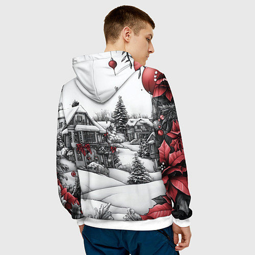 Мужская толстовка Бело-красное новогоднее настроение / 3D-Белый – фото 4