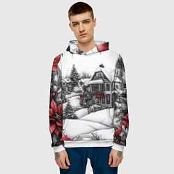 Толстовка-худи мужская Бело-красное новогоднее настроение, цвет: 3D-белый — фото 2