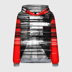 Мужская толстовка Горизонтальные чёрные линии на бело-красном фоне
