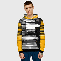 Толстовка-худи мужская Горизонтальные чёрные линии на бело-жёлтом фоне, цвет: 3D-черный — фото 2
