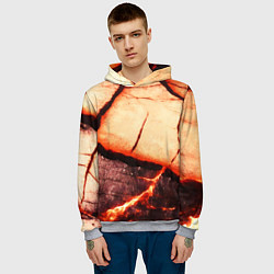 Толстовка-худи мужская Трещины на абстрактном красном фоне, цвет: 3D-меланж — фото 2