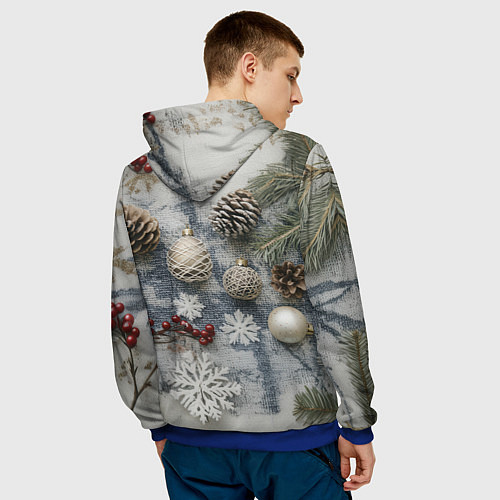 Мужская толстовка Новогодние игрушки и шишки / 3D-Синий – фото 4
