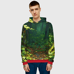 Толстовка-худи мужская Зелёный летний лес, цвет: 3D-красный — фото 2
