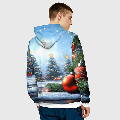 Мужская толстовка Новогодние елки и шар / 3D-Белый – фото 4